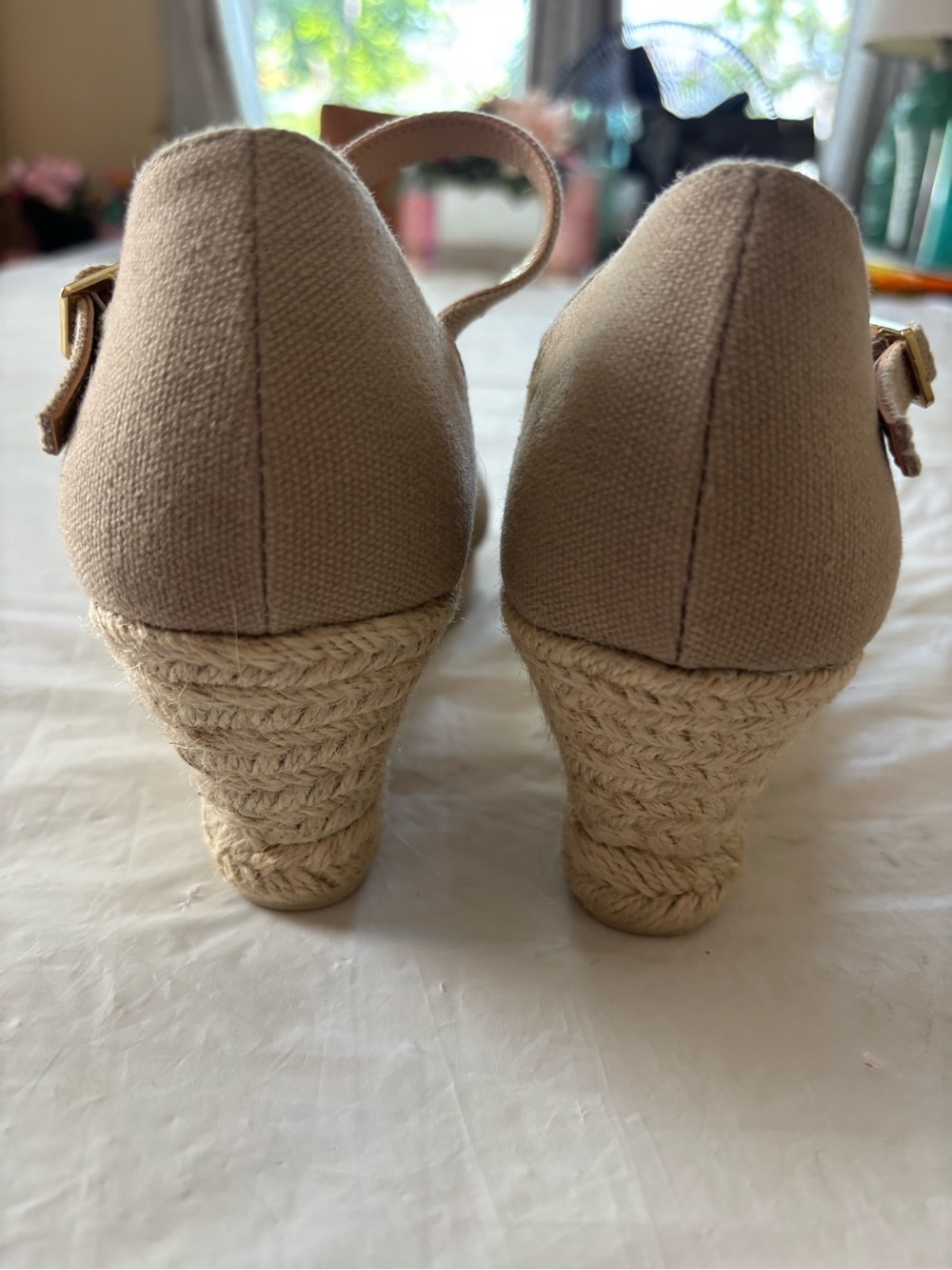 NWOT Talbots Tan Lurex Canvas Platform Wedge Sandals SZ 8.5 - Picture 7 of 14